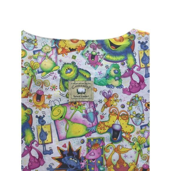Cottonality womens scrub top 1X XL nurse pediatric monster cartoon fun vet tech - Picture 9 of 12